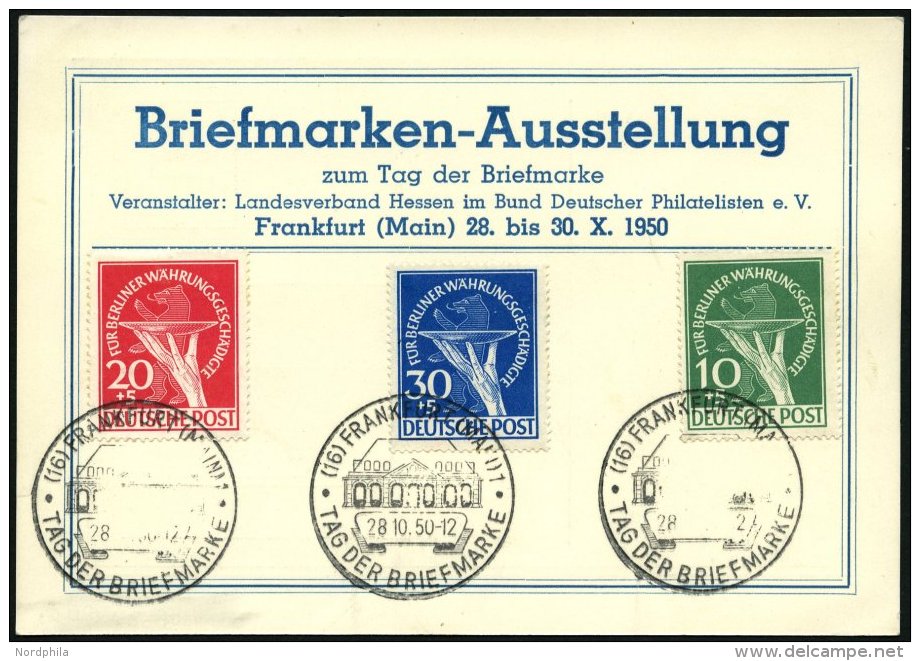 BERLIN 68-70 BRIEF, 1959, Währungsgeschädigte Auf Sonderkarte Mit Sonderstempel FRANKFURT - TAG DER BRIEFMARKE - Gebraucht