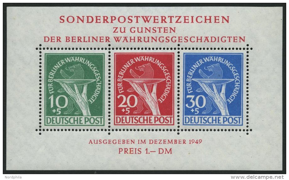 BERLIN Bl. 1II **, 1949, Block Währungsgeschädigte, Beide Abarten, Pracht, R!, Mi. 2500.- - Used Stamps