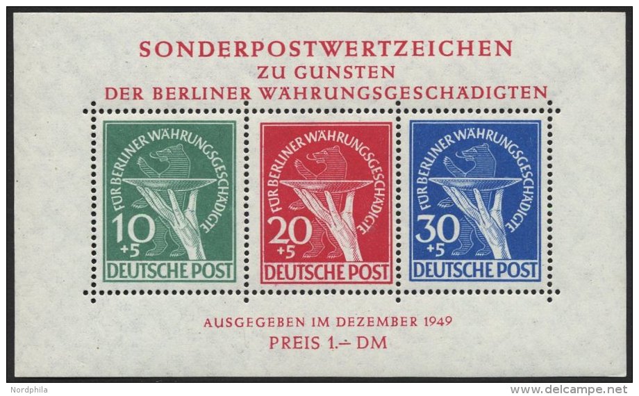 BERLIN Bl. 1 **, 1949, Block Währungsgeschädigte, Pracht, Mi. 950.- - Used Stamps