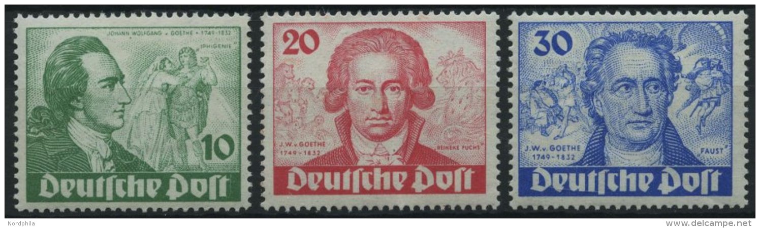 BERLIN 61-63 **, 1949, Goethe, übliche Herstellungsbedingte Gummibüge, Prachtsatz, Mi. 320.- - Used Stamps