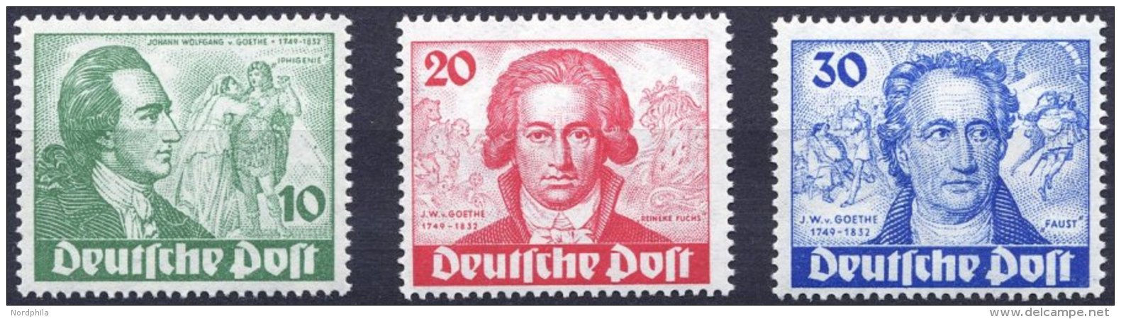 BERLIN 61-63 **, 1949, Goethe, Prachtsatz, Mi. 320.- - Used Stamps