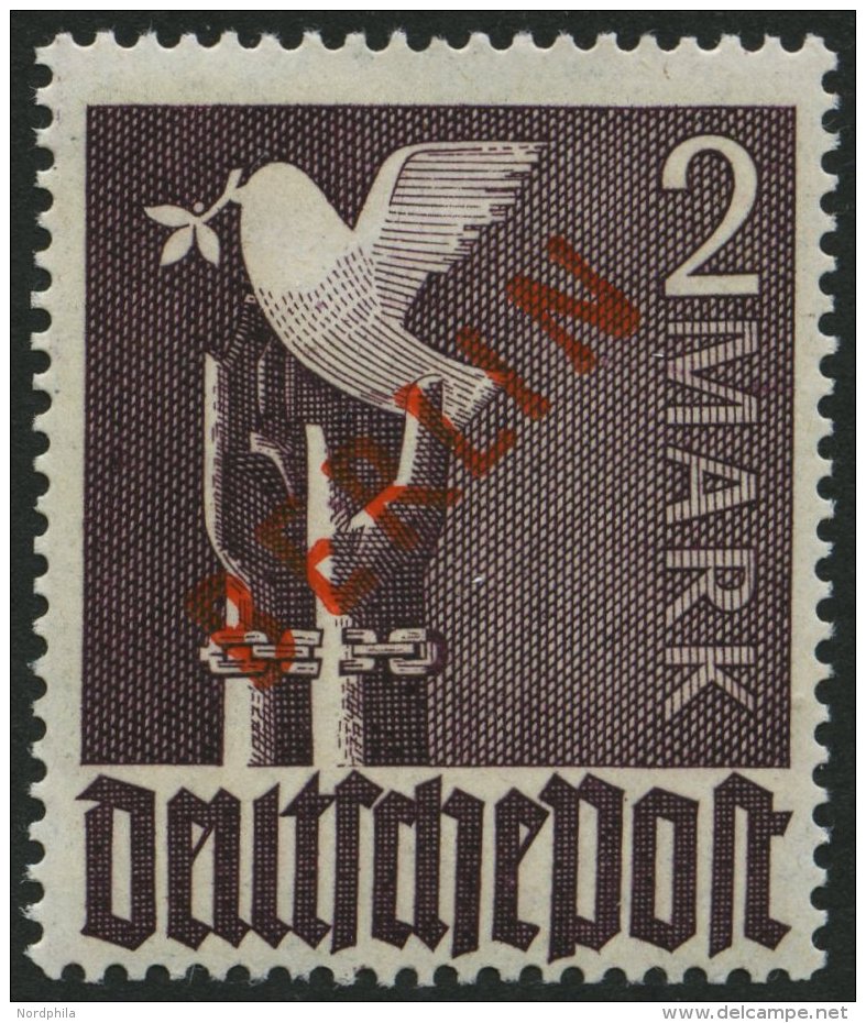 BERLIN 34 **, 1949, 2 M. Rotaufdruck, Pracht, Gepr. D. Schlegel, Mi. 300.- - Used Stamps