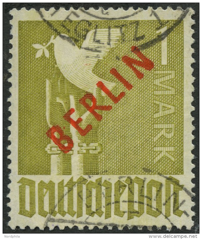 BERLIN 33 O, 1949, 1 M. Rotaufdruck, Leichte Knitterspuren Sonst Pracht, Gepr. Schlegel, Mi. 550.- - Used Stamps