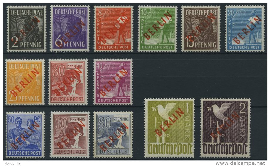 BERLIN 21-34 **, 1949, Rotaufdruck, üblich Gezähnter Prachtsatz, Gepr. Schlegel, Mi. 1400.- - Used Stamps