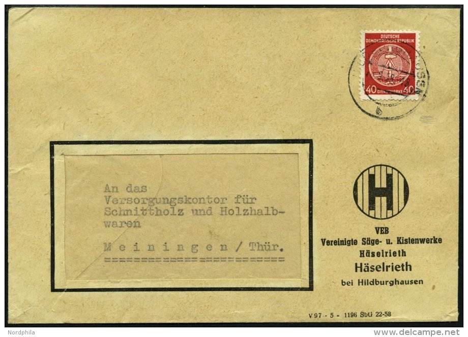 DIENSTMARKEN A D 33XII BRIEF, 1956, 40 Pf. Rot, Faserpapier, Wz. 2XII, Einzelfrankatur Auf Fensterumschlag Nach Meininge - Other & Unclassified