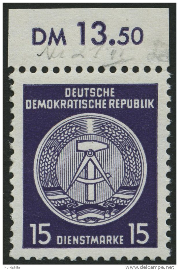 DIENSTMARKEN A D 21IIXII **, 1954, 15 Pf. Schwarzgrauviolett, Type II, Wz. 2XII, Pracht, Fotobefund Paul, Mi. 250.- - Other & Unclassified