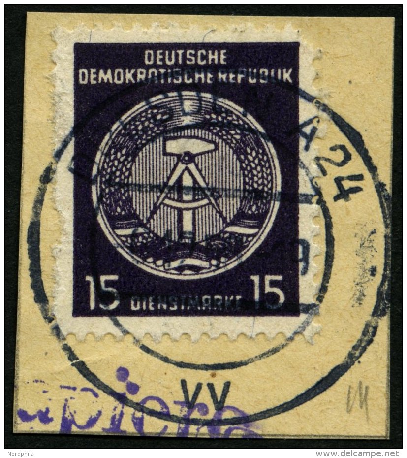 DIENSTMARKEN A D 21IIXI BrfStk, 1954, 15 Pf. Schwarzgrauviolett, Type II, Wz. 2XI, Auf Briefstück, Marke Fehlerhaft - Other & Unclassified