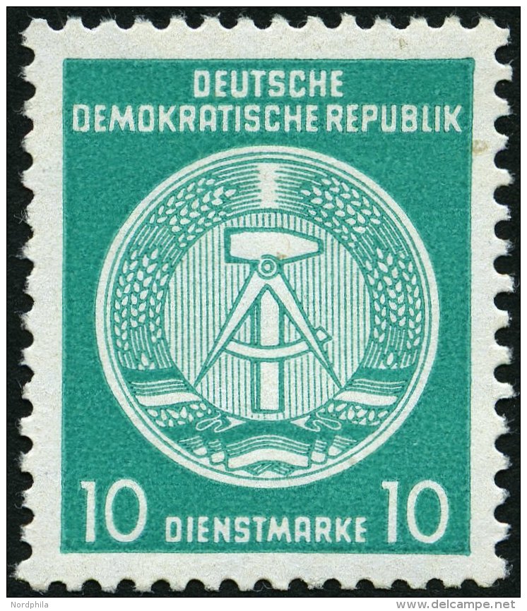 DIENSTMARKEN A D 19IIXII **, 1954, 10 Pf. Bläulichgrün, Type II, Wz. 2XII, Pracht, Fotobefund Schönherr, - Other & Unclassified