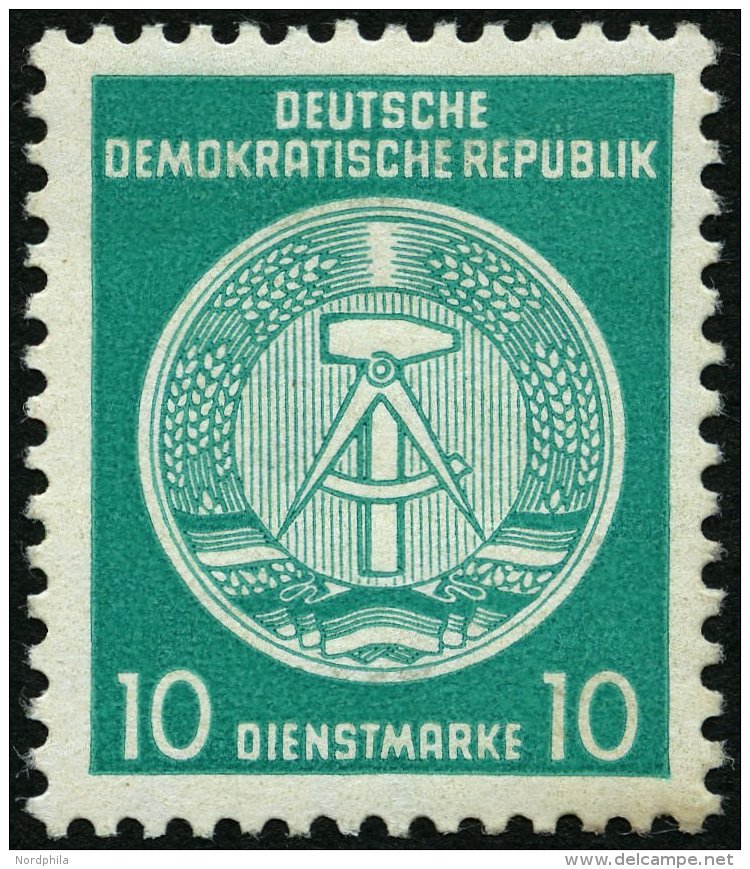 DIENSTMARKEN A D 19IIXII *, 1954, 10 Pf. Bläulichgrün, Type II, Wz. 2XII, Falzrest, Pracht - Other & Unclassified