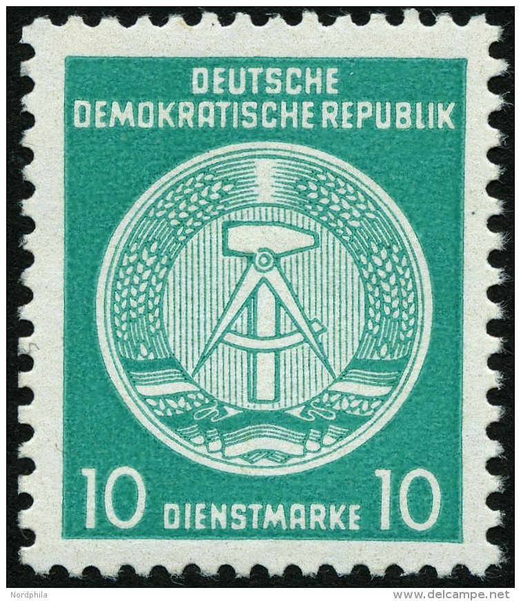 DIENSTMARKEN A D 19IIXII **, 1954, 10 Pf. Bläulichgrün, Type II, Wz. 2XII, Pracht, Gepr. Jahn, Mi. 280.- - Other & Unclassified