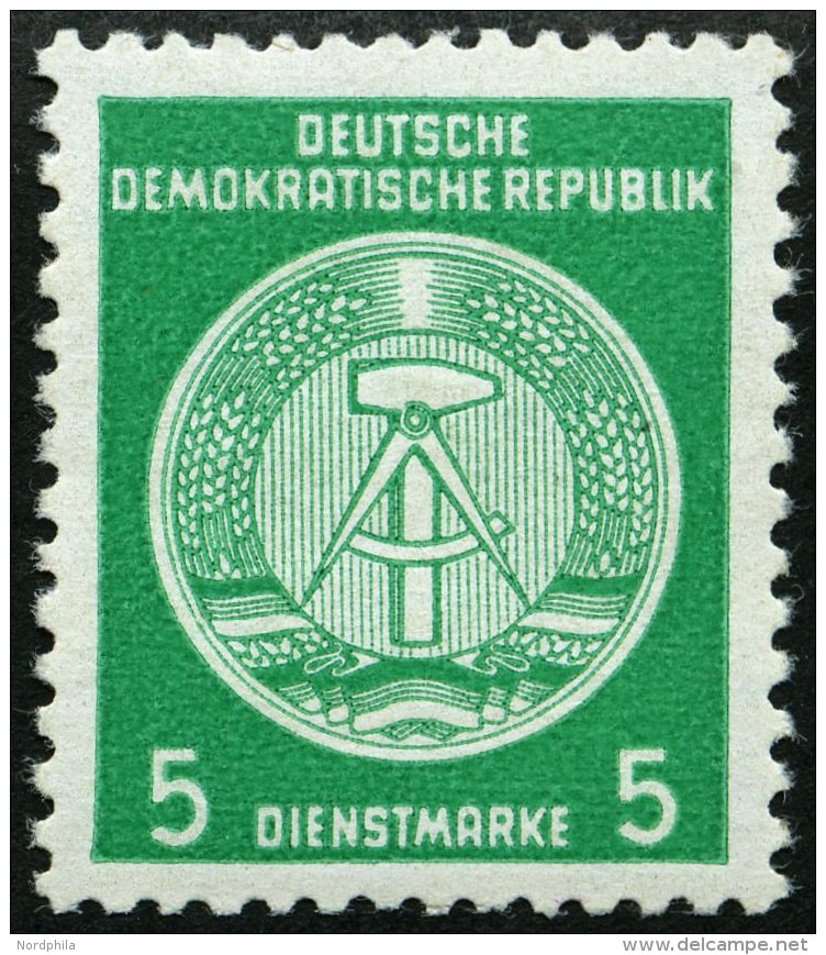 DIENSTMARKEN A D 18IIXII **, 1954, 5 Pf. Smaragdgrün, Type II, Wz. 2XII, Pracht, Gepr. Jahn, Mi. 250.- - Other & Unclassified