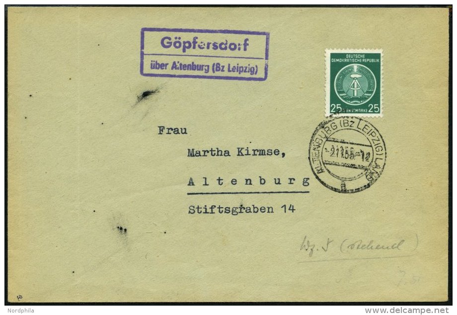 DIENSTMARKEN A D 10YI BRIEF, 1954, 25 Pf. Schwarzopalgrün, Stehendes Wz., Auf Brief Nach Altenburg, üblich Gez - Other & Unclassified