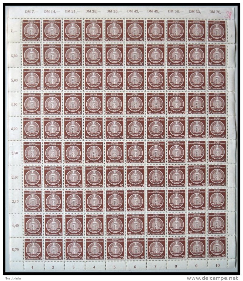 DIENSTMARKEN A D 10,11,14,16 **, 1954, 25, 30, 50 Und 70 Pf. Zirkel Links, Bogen Bzw. In 2 Bogenteilen (bei Nr. 10), Tei - Other & Unclassified