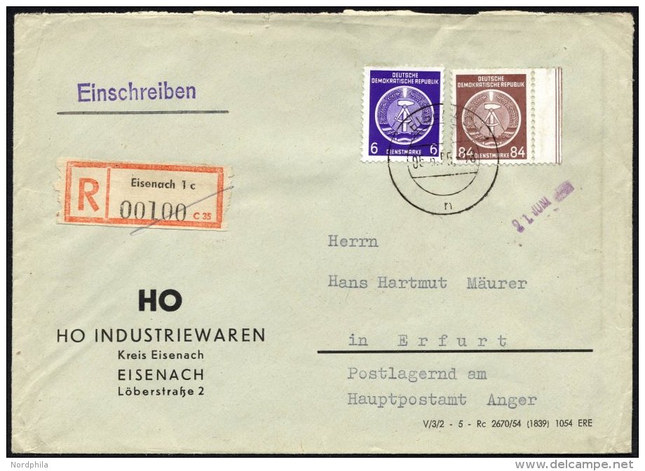 DIENSTMARKEN A D 2,17 BRIEF, 1955, 84 Pf. Lebhaftrötlichbraun Mit 6 Pf. Zusatzfrankatur Auf Einschreibbrief, Pracht - Other & Unclassified