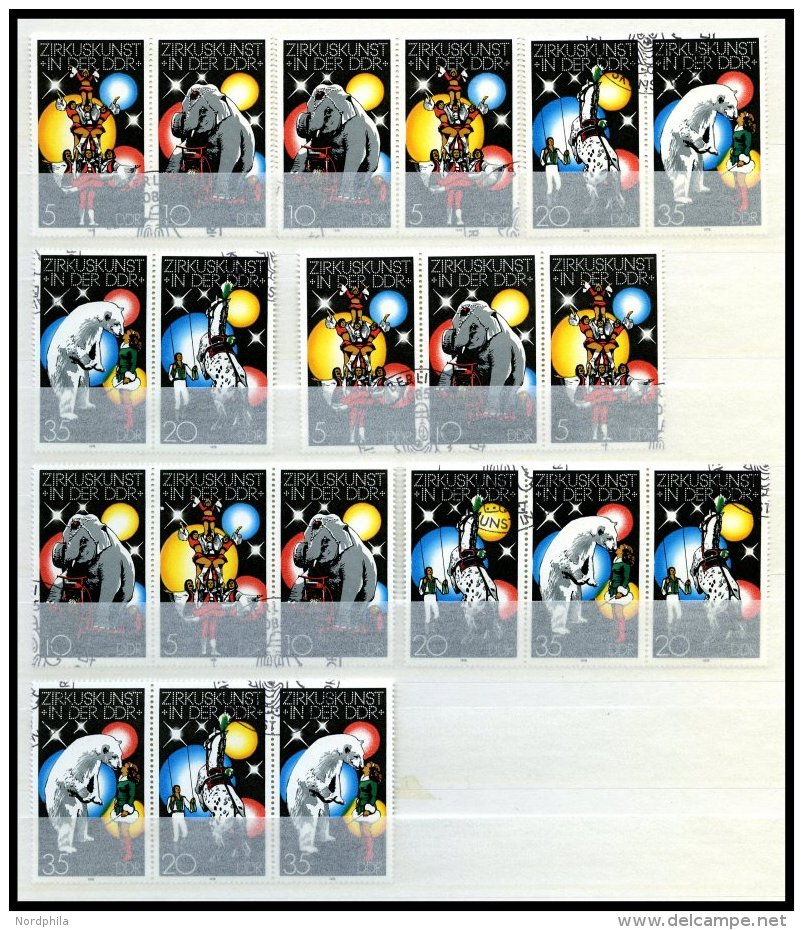 DDR 2364-67 O, 1978, Zirkus, Alle 16 Zusammendrucke Komplett (W Zd 394-401 Und S Zd 160-167), Pracht, Mi. 210.- - Used Stamps