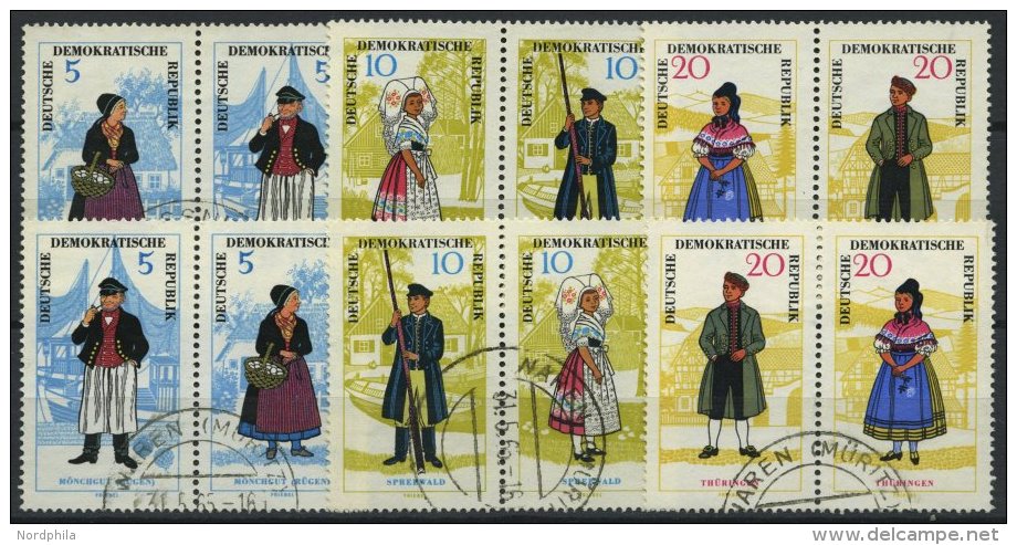 DDR 1074-79 O, 1964, Volkstrachten, 6 Waagerechte Paare (W Zd 144-149), Pracht, Mi. 73.- - Used Stamps