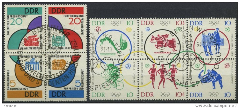 DDR 901-04,1039-44 O, 1962-64, Weltfestspiele Im Viererblock Und Olympische Spiele Im Sechserblock, Pracht, Mi. 70.- - Used Stamps