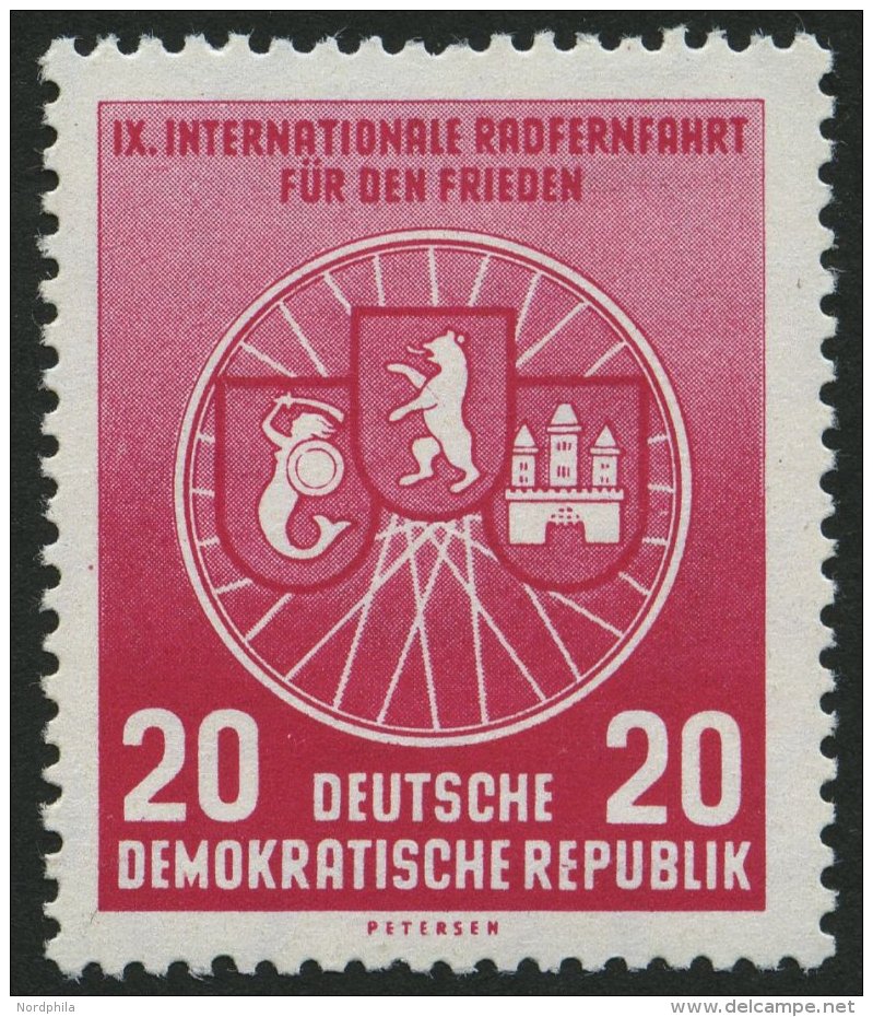 DDR 522I **, 1956, 20 Pf. Radfernfahrt Mit Abart Strich Im E In Republik, Pracht, Mi. 45.- - Used Stamps