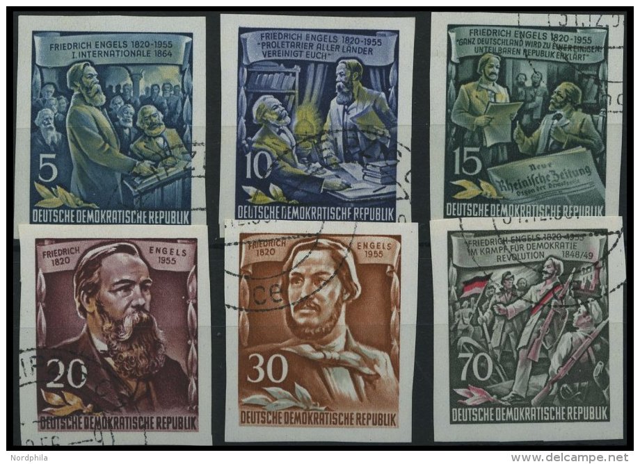 DDR 485-90B O, 1955, Einzelmarken Engels, Ungezähnt, Prachtsatz, Mi. 60.- - Used Stamps