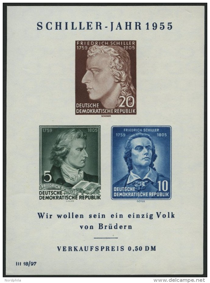 DDR Bl. 12II **, 1955, Block Schiller Mit Abart Gesicht Mit 2 Warzen, Pracht, Mi. 300.- - Oblitérés