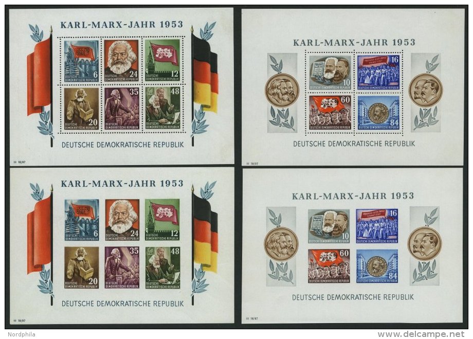 DDR Bl. 8/9A/BYII **, 1953, Marx-Blocks (4), Alle Mit Wz. 2YII, Pracht, Mi. 600.- - Used Stamps