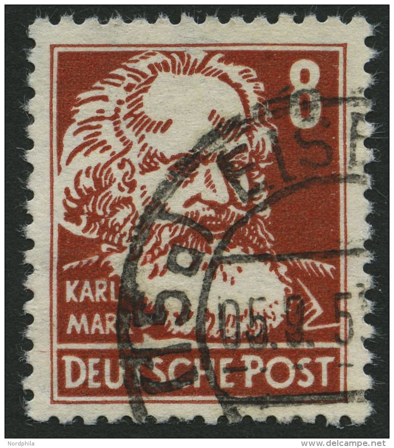 DDR 329zXII O, 1952, 8 Pf. Marx, Gewöhnliches Papier, Wz. 2XII, Pracht, Gepr. Schönherr, Mi. 100.- - Used Stamps