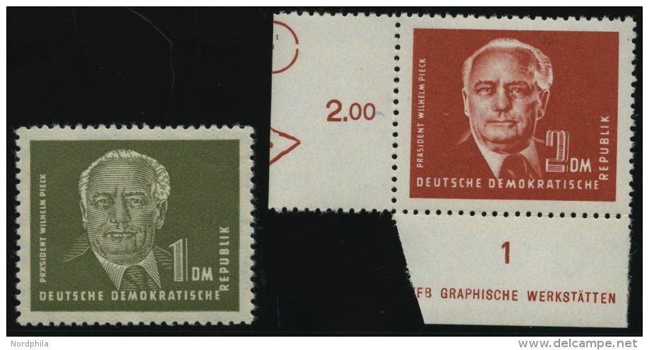 DDR 325/6 **, 1952, 1 Und 2 DM Pieck, Wz. 2, 2 Prachtwerte, Mi. 70.- - Used Stamps