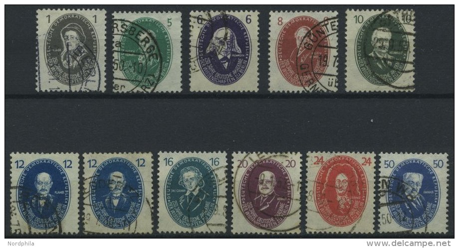 DDR 261-70a,b O, 1950, Akademie Der Wissenschaften Mit Beiden 12 Pf.- Marken, Prachtsatz (11 Werte) - Used Stamps