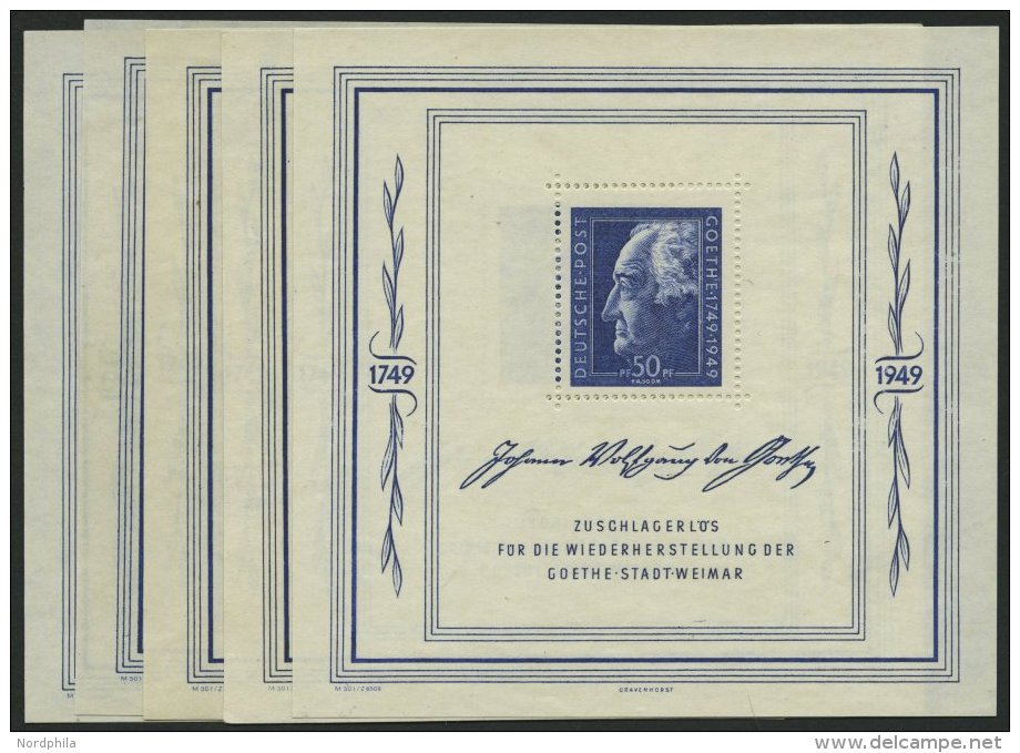 ALLGEMEINE-AUSGABEN Bl. 6 **, 1949, Block Goethe, 5x, Pracht, Mi. 1100.- - Other & Unclassified