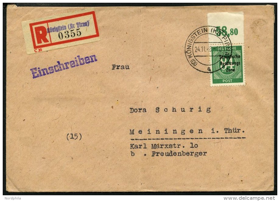 ALLGEMEINE-AUSGABEN 211aPOR BRIEF, 1948, 84 Pf. Lebhaftgrün, Plattendruck, Oberrandstück, Einzelfrankatur Auf - Other & Unclassified
