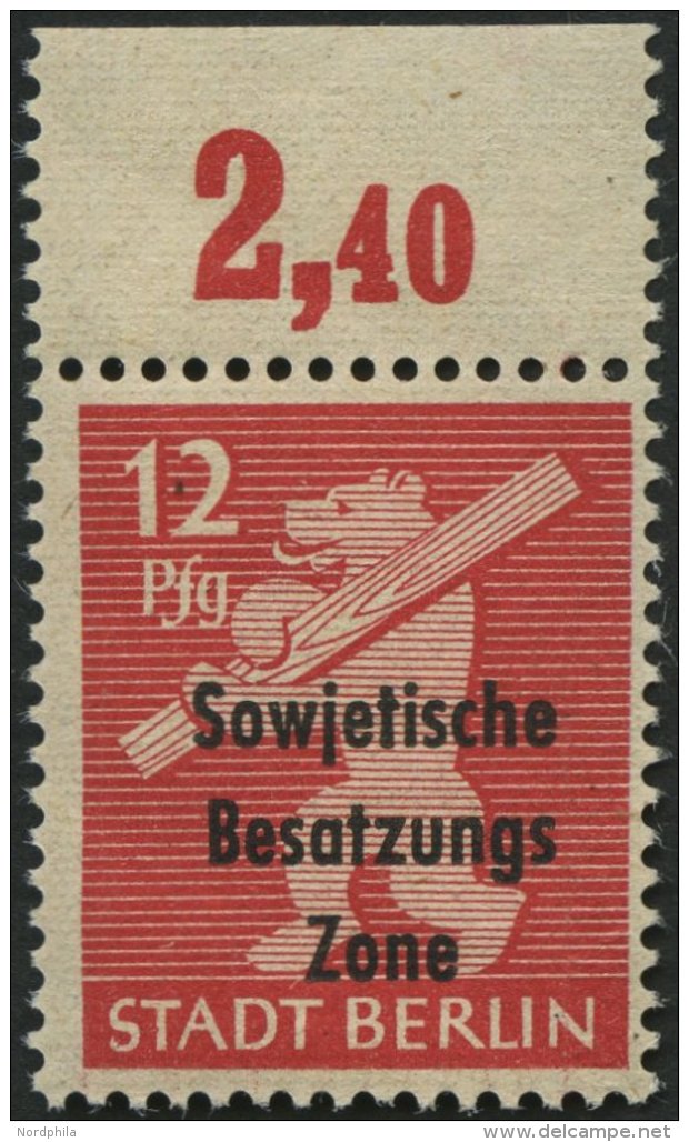 ALLGEMEINE-AUSGABEN 204wazDDII **, 1948, 12 Pf. Mittelkarminrot, Aufdruck Einmal Normal Und Zusätzlicher Blinddruck - Other & Unclassified