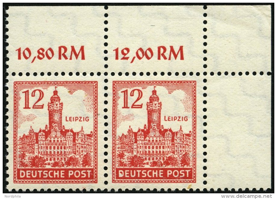 WEST-SACHSEN 155YII **, 1946, 12 Pf. Abschiedsserie, Wz. 1Y, Mit Abart Bogen Des D Von Deutsche Beschädigt, Im Waag - Other & Unclassified