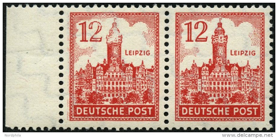 WEST-SACHSEN 155YI **, 1946, 12 Pf. Abschiedsserie, Wz, 1Y, Mit Abart Schnee Auf Turm, Im Waagerechten Paar Mit Normaler - Other & Unclassified