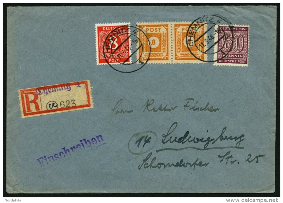 WEST-SACHSEN 137Ya BRIEF, 1945, 60 Pf. Braunkarmin, Wz. 1Y, Mit Zusatzfrankatur Auf Einschreibbrief, Normale Zähnun - Other & Unclassified