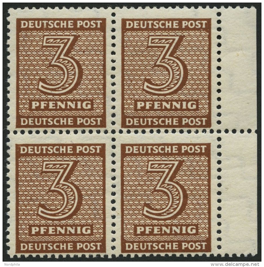 WEST-SACHSEN 126Yd VB **, 1948, 3 Pf. Orangebraun, Wz. 1Y, Randviererblock, Pracht, Gepr. Ströh, Mi. 120.- - Other & Unclassified