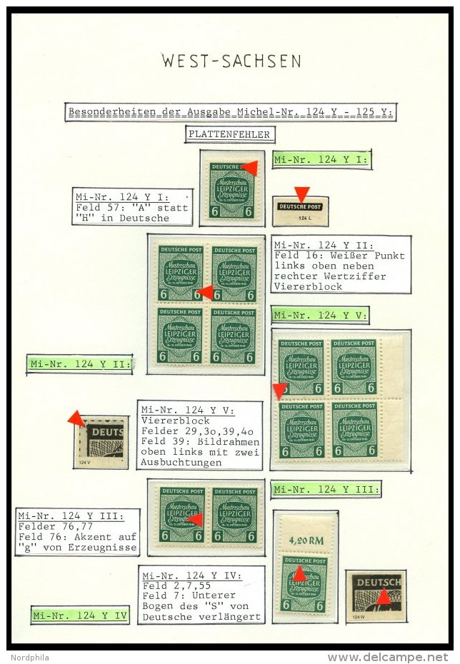 WEST-SACHSEN 124/5Y **, 1945, Musterschau, Wz. 1Y, 13 Verschiedene Plattenfehler, Beschriftet Auf Seiten, Pracht - Other & Unclassified
