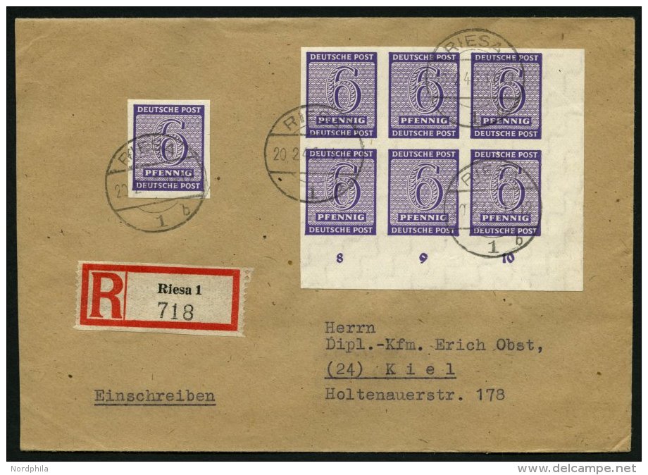 WEST-SACHSEN 117Xa BRIEF, 1945, 6 Pf. Grauviolett, Wz.1X, Sechserblock Und Einzelmarke Als Mehrfachfrankatur Auf Einschr - Other & Unclassified