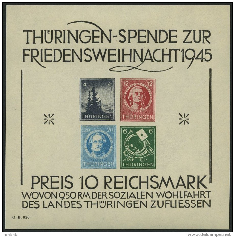 THÜRINGEN Bl. 2S **, 1945, Block Weihnachten, Ohne Durchstich, Type I, Pracht, RR!, Fotoattest Herpichböhm, Mi - Other & Unclassified