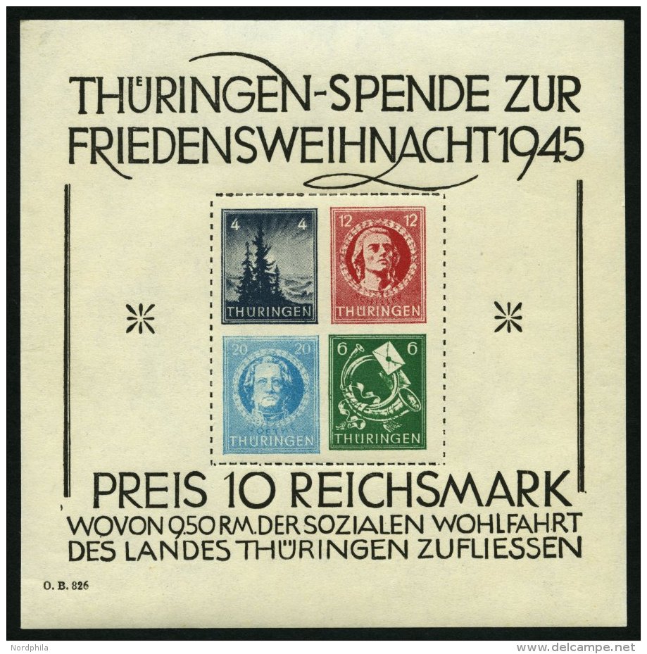 THÜRINGEN Bl. 2x *, 1945, Block Weihnachten, Weißes Kartonpapier, Type II, Rechts Oben Matte Gummistellen Son - Other & Unclassified