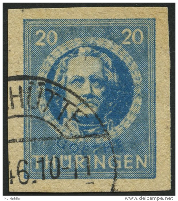 THÜRINGEN 98BXp2 O, 1945, 20 Pf. Preußischblau, Ungezähnt, Vollgummierung, Dickes Papier, Fallende Papie - Altri & Non Classificati