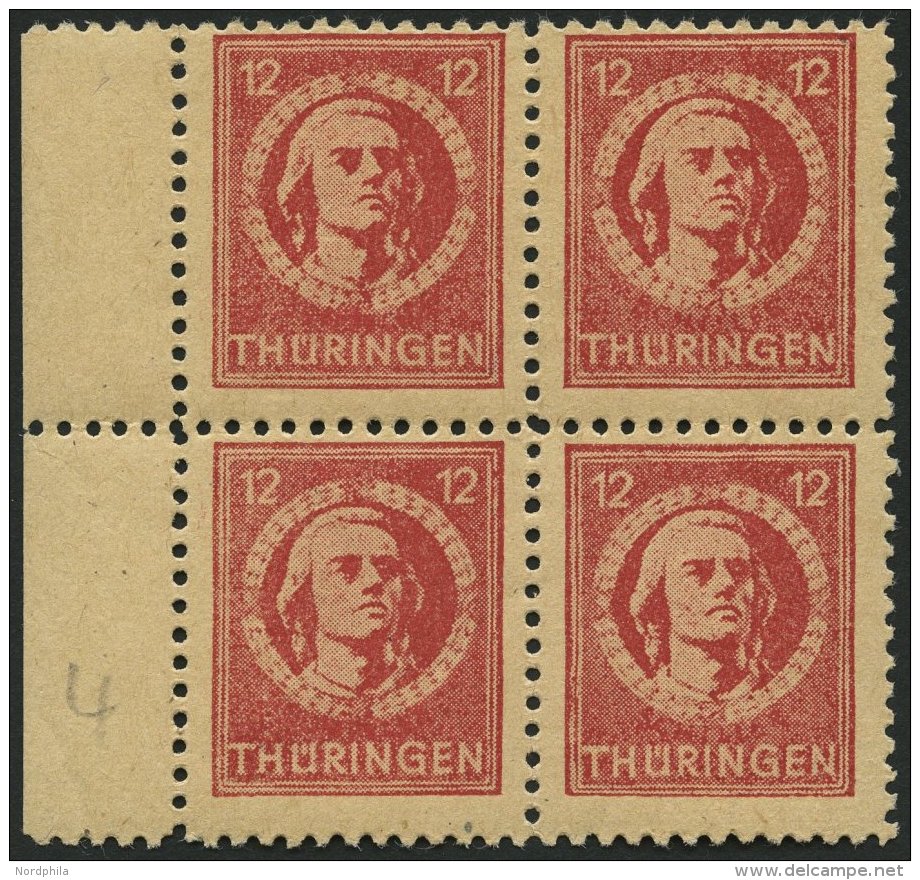 THÜRINGEN 97AXar VB **, 1945, 12 Pf. Karminrot, Vollgummierung, Hellchromgelbes Papier, Dicke Gummierung, Im Randvi - Other & Unclassified