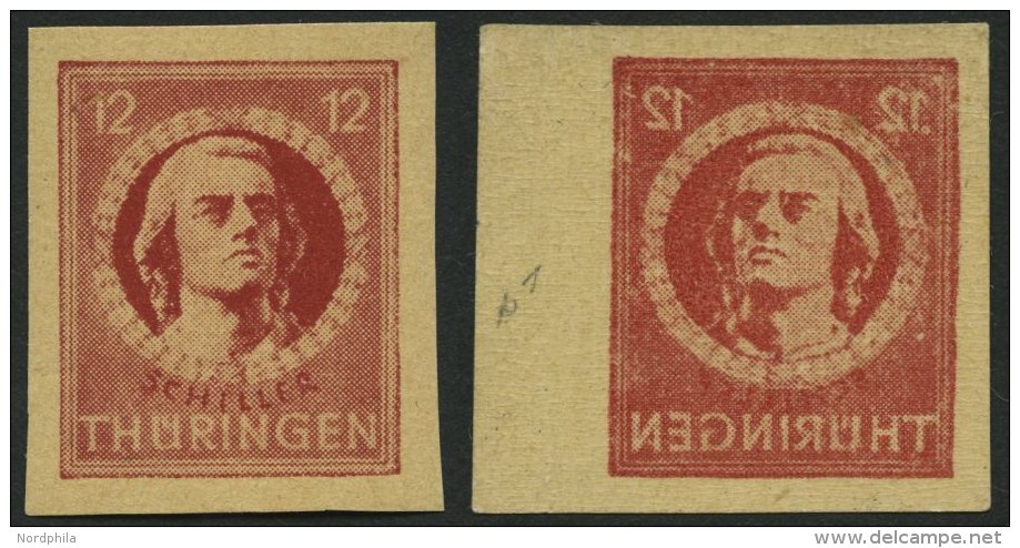 THÜRINGEN 97AXaqU **, 1945, 12 Pf. Karminrot, Vollgummierung, Graues Kartonpapier, Ungezähnt Und Deutlicher Ab - Other & Unclassified