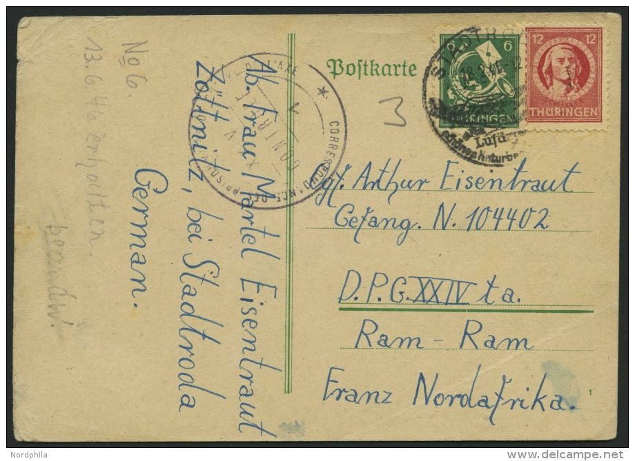 THÜRINGEN 95,97AX BRIEF, 18.2.1946, 6 Pf. Dunkelgrün Und 12 Pf. Karminrot Auf Kriegsgefangenenkarte Nach Franz - Other & Unclassified