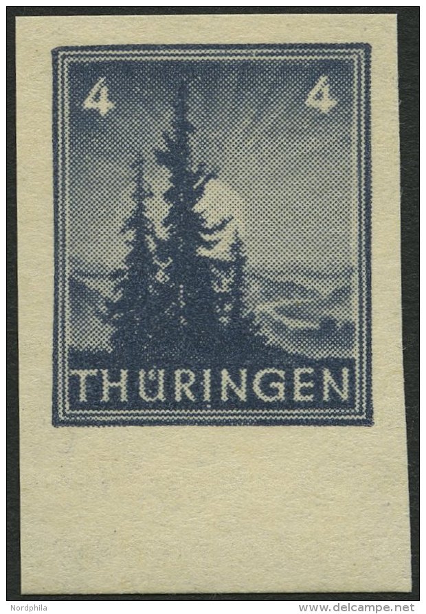 THÜRINGEN 93V3 **, 1946, Versuchsdruck: 4 Pf. Graublau, Vollgummierung, Ungezähnt, Pracht, Fotoattest (eines V - Other & Unclassified