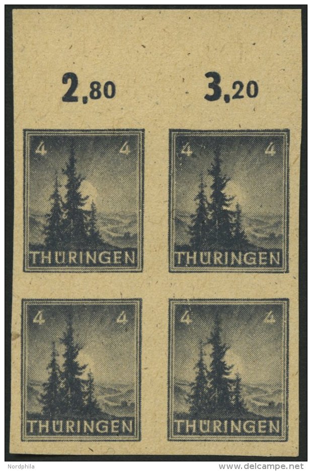 THÜRINGEN 93AYz2U VB **, 1945, 4 Pf. Bläulichschwarzgrau, Spargummierung, Dickes Papier, Fallende Papierstreif - Other & Unclassified