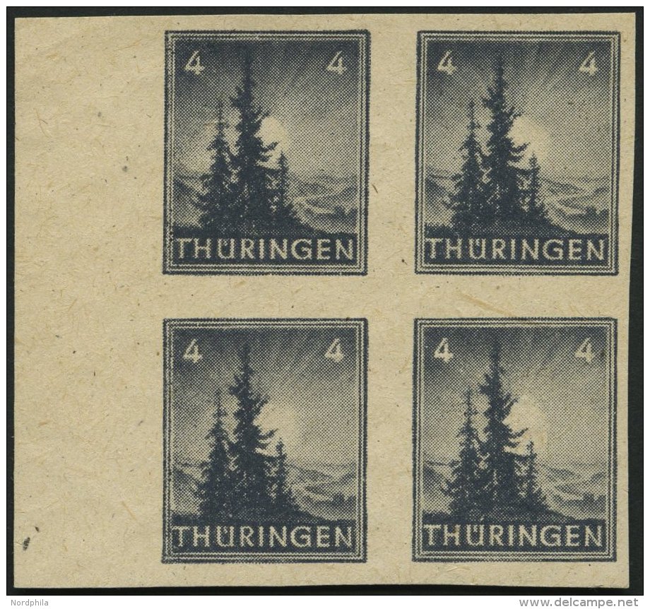 THÜRINGEN 93AYz1U VB **, 1945, 4 Pf. Bläulichschwarzgrau, Spargummierung, Dickes Papier, Steigende Papierstrei - Other & Unclassified