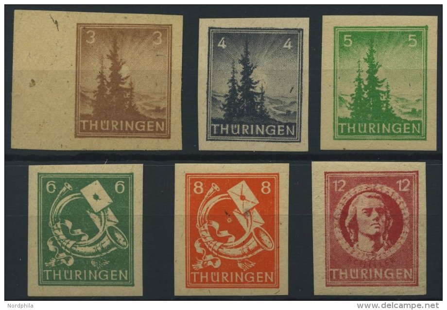 THÜRINGEN 92-97AU *, 1945, 3 - 12 Pf. Freimarken, Ungezähnt, Falzrest, 5 Prachtwerte - Other & Unclassified