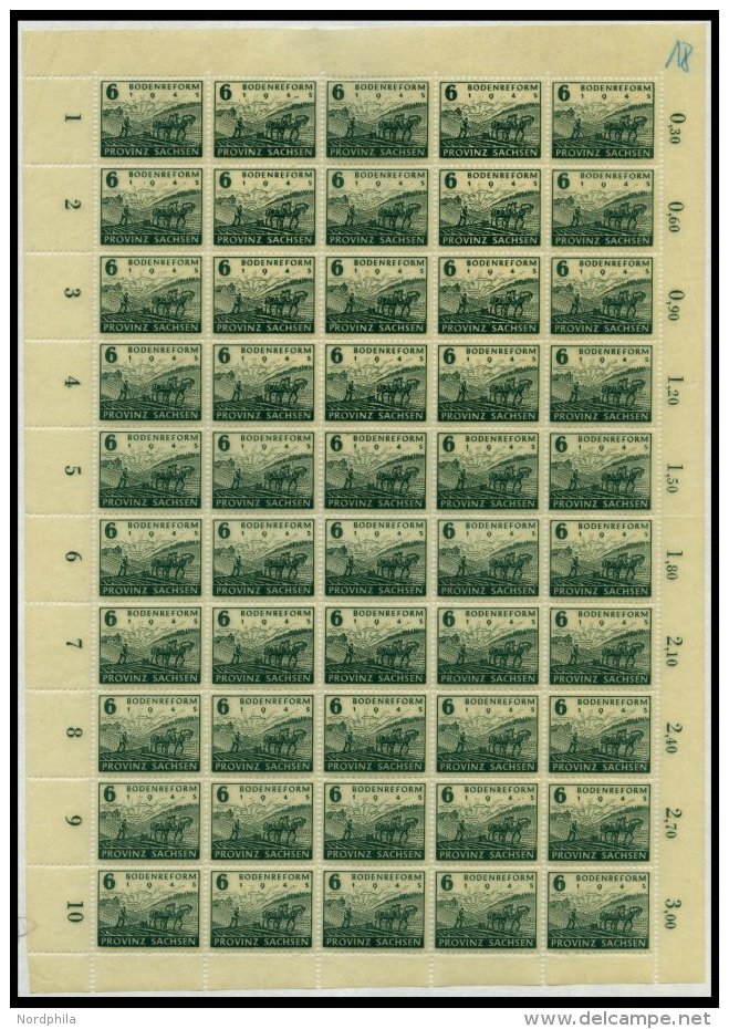 PROVINZ SACHSEN 90/1Z **, 1946, Bodenreform Auf Zigarettenpaier Mit Normalstehendem Wz. Im Bogensatz (50), Pracht, Mi. 1 - Other & Unclassified