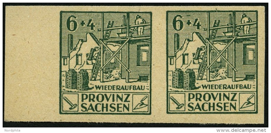 PROVINZ SACHSEN 87BIX **, 1946, 6 Pf. Wiederaufbau, Ungezähnt, Mit Abart S Und A Von Sachsen Unten Miteinander Verb - Other & Unclassified