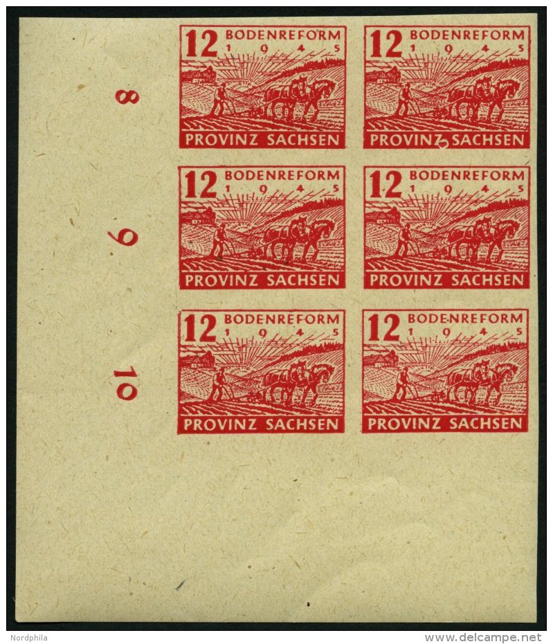 PROVINZ SACHSEN 86II **, 1945, 12 Pf. Bodenreform Mit Abart Herz Bei Z Von Provinz, Im Neunerblock Aus Der Linken Untere - Other & Unclassified